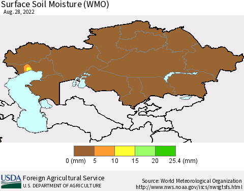 Kazakhstan Surface Soil Moisture (WMO) Thematic Map For 8/22/2022 - 8/28/2022
