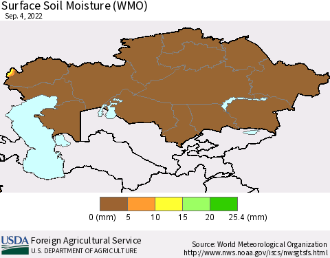 Kazakhstan Surface Soil Moisture (WMO) Thematic Map For 8/29/2022 - 9/4/2022