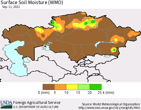 Kazakhstan Surface Soil Moisture (WMO) Thematic Map For 9/5/2022 - 9/11/2022
