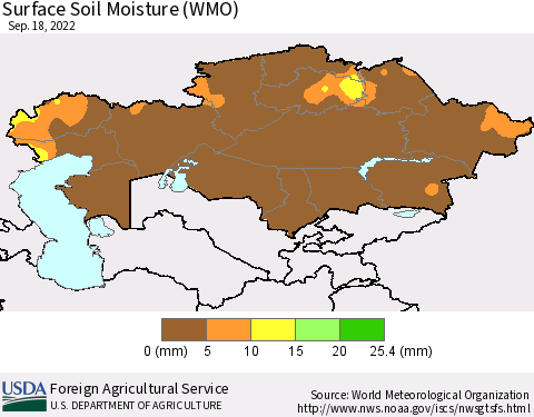 Kazakhstan Surface Soil Moisture (WMO) Thematic Map For 9/12/2022 - 9/18/2022