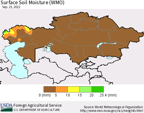 Kazakhstan Surface Soil Moisture (WMO) Thematic Map For 9/19/2022 - 9/25/2022