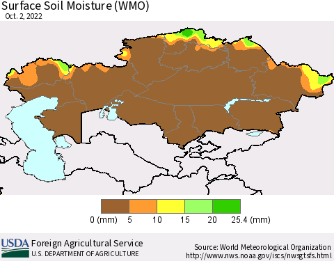 Kazakhstan Surface Soil Moisture (WMO) Thematic Map For 9/26/2022 - 10/2/2022