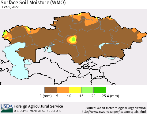 Kazakhstan Surface Soil Moisture (WMO) Thematic Map For 10/3/2022 - 10/9/2022