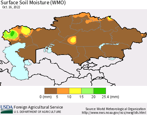 Kazakhstan Surface Soil Moisture (WMO) Thematic Map For 10/10/2022 - 10/16/2022