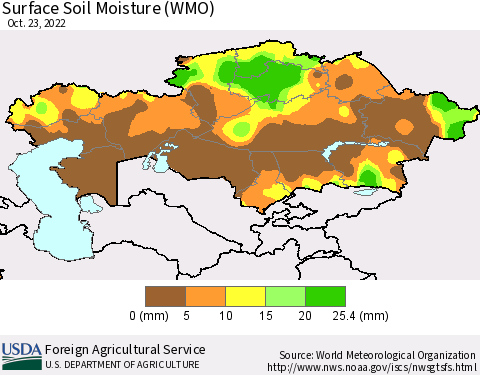 Kazakhstan Surface Soil Moisture (WMO) Thematic Map For 10/17/2022 - 10/23/2022