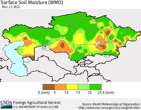 Kazakhstan Surface Soil Moisture (WMO) Thematic Map For 11/7/2022 - 11/13/2022