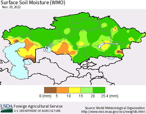 Kazakhstan Surface Soil Moisture (WMO) Thematic Map For 11/14/2022 - 11/20/2022