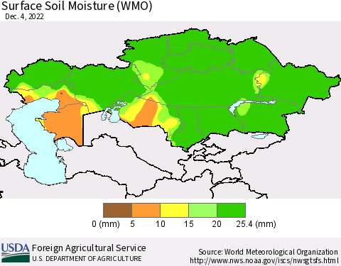 Kazakhstan Surface Soil Moisture (WMO) Thematic Map For 11/28/2022 - 12/4/2022