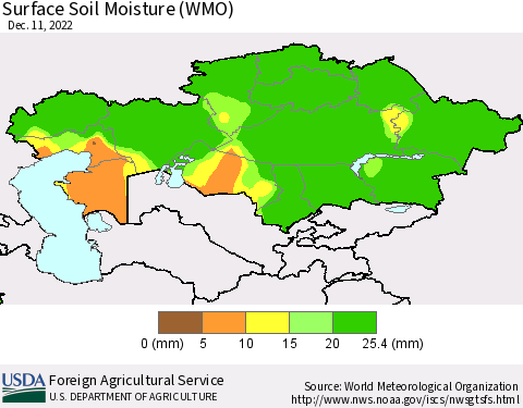 Kazakhstan Surface Soil Moisture (WMO) Thematic Map For 12/5/2022 - 12/11/2022