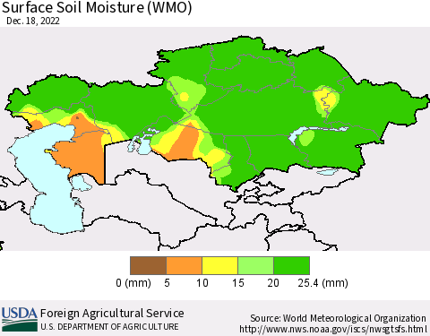Kazakhstan Surface Soil Moisture (WMO) Thematic Map For 12/12/2022 - 12/18/2022