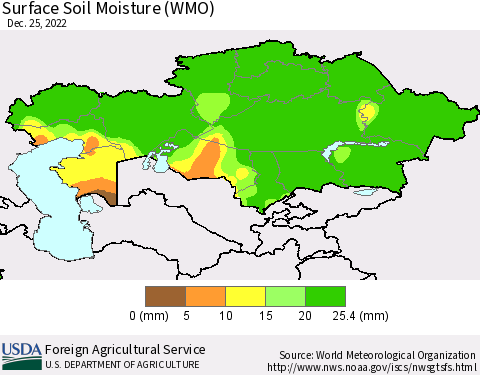Kazakhstan Surface Soil Moisture (WMO) Thematic Map For 12/19/2022 - 12/25/2022