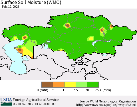 Kazakhstan Surface Soil Moisture (WMO) Thematic Map For 2/6/2023 - 2/12/2023
