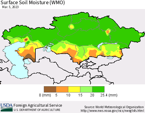 Kazakhstan Surface Soil Moisture (WMO) Thematic Map For 2/27/2023 - 3/5/2023