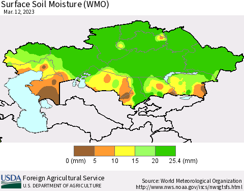 Kazakhstan Surface Soil Moisture (WMO) Thematic Map For 3/6/2023 - 3/12/2023