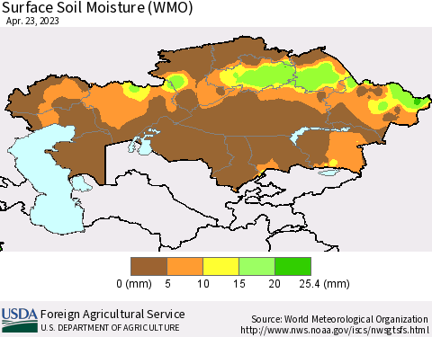 Kazakhstan Surface Soil Moisture (WMO) Thematic Map For 4/17/2023 - 4/23/2023