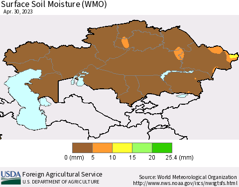 Kazakhstan Surface Soil Moisture (WMO) Thematic Map For 4/24/2023 - 4/30/2023