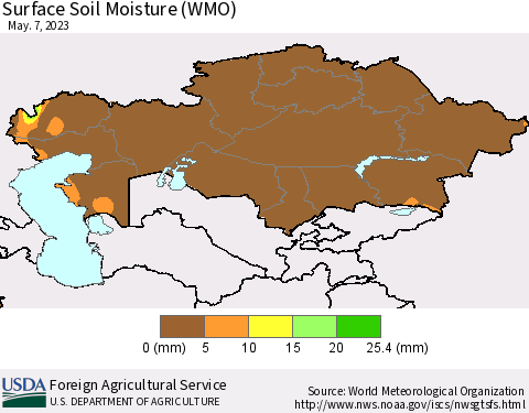 Kazakhstan Surface Soil Moisture (WMO) Thematic Map For 5/1/2023 - 5/7/2023