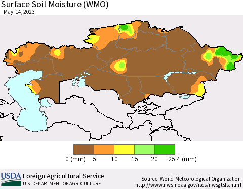 Kazakhstan Surface Soil Moisture (WMO) Thematic Map For 5/8/2023 - 5/14/2023
