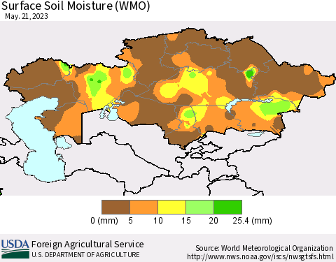 Kazakhstan Surface Soil Moisture (WMO) Thematic Map For 5/15/2023 - 5/21/2023