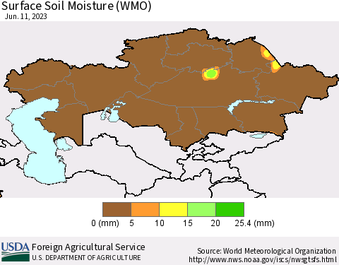 Kazakhstan Surface Soil Moisture (WMO) Thematic Map For 6/5/2023 - 6/11/2023