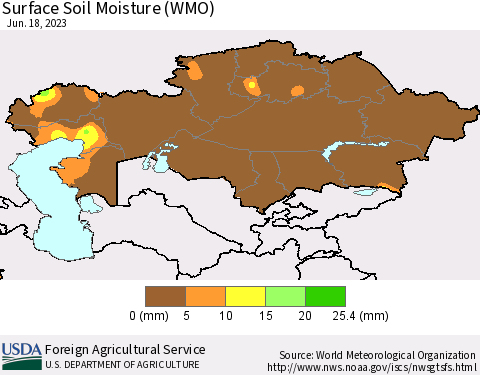 Kazakhstan Surface Soil Moisture (WMO) Thematic Map For 6/12/2023 - 6/18/2023