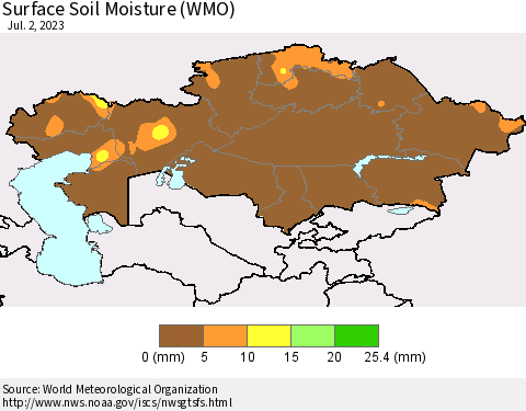 Kazakhstan Surface Soil Moisture (WMO) Thematic Map For 6/26/2023 - 7/2/2023