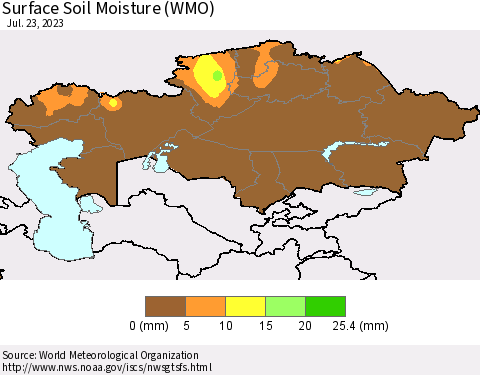 Kazakhstan Surface Soil Moisture (WMO) Thematic Map For 7/17/2023 - 7/23/2023
