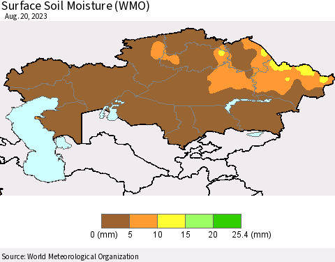 Kazakhstan Surface Soil Moisture (WMO) Thematic Map For 8/14/2023 - 8/20/2023