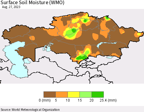 Kazakhstan Surface Soil Moisture (WMO) Thematic Map For 8/21/2023 - 8/27/2023