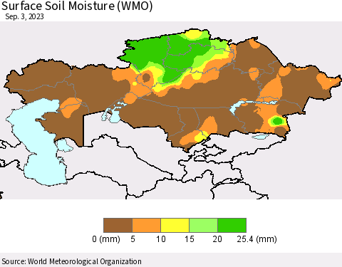 Kazakhstan Surface Soil Moisture (WMO) Thematic Map For 8/28/2023 - 9/3/2023