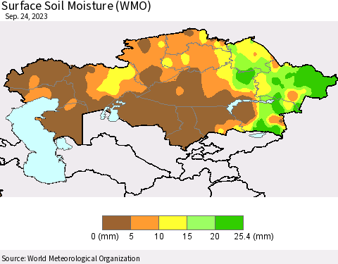 Kazakhstan Surface Soil Moisture (WMO) Thematic Map For 9/18/2023 - 9/24/2023