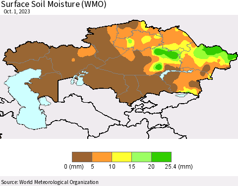 Kazakhstan Surface Soil Moisture (WMO) Thematic Map For 9/25/2023 - 10/1/2023