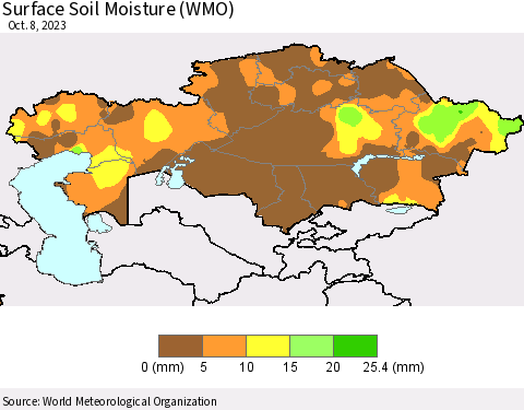 Kazakhstan Surface Soil Moisture (WMO) Thematic Map For 10/2/2023 - 10/8/2023
