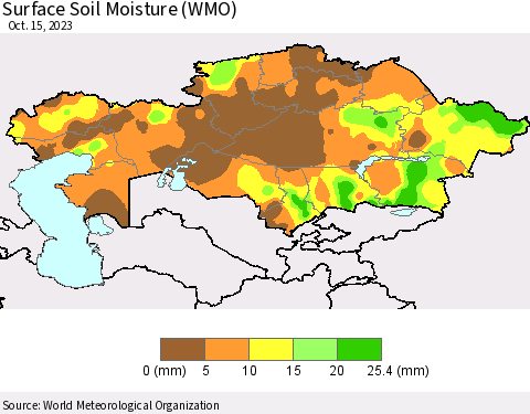 Kazakhstan Surface Soil Moisture (WMO) Thematic Map For 10/9/2023 - 10/15/2023