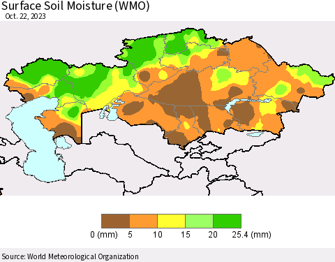Kazakhstan Surface Soil Moisture (WMO) Thematic Map For 10/16/2023 - 10/22/2023