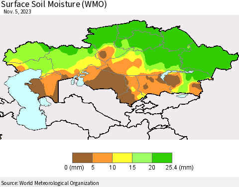 Kazakhstan Surface Soil Moisture (WMO) Thematic Map For 10/30/2023 - 11/5/2023