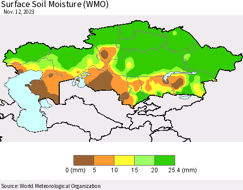 Kazakhstan Surface Soil Moisture (WMO) Thematic Map For 11/6/2023 - 11/12/2023