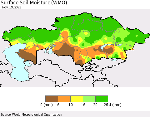 Kazakhstan Surface Soil Moisture (WMO) Thematic Map For 11/13/2023 - 11/19/2023