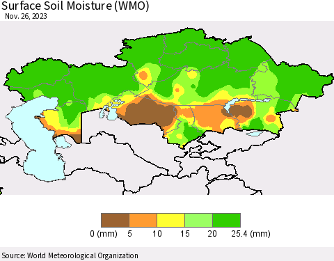Kazakhstan Surface Soil Moisture (WMO) Thematic Map For 11/20/2023 - 11/26/2023