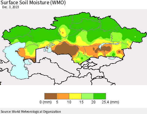 Kazakhstan Surface Soil Moisture (WMO) Thematic Map For 11/27/2023 - 12/3/2023