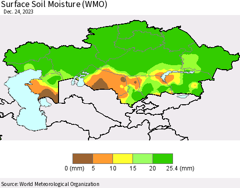 Kazakhstan Surface Soil Moisture (WMO) Thematic Map For 12/18/2023 - 12/24/2023