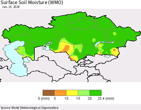 Kazakhstan Surface Soil Moisture (WMO) Thematic Map For 1/8/2024 - 1/14/2024