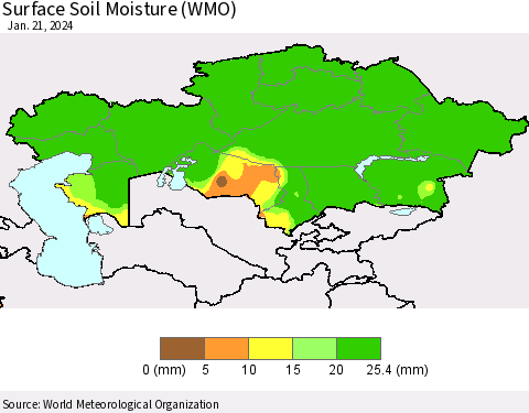 Kazakhstan Surface Soil Moisture (WMO) Thematic Map For 1/15/2024 - 1/21/2024