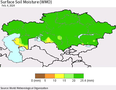 Kazakhstan Surface Soil Moisture (WMO) Thematic Map For 1/29/2024 - 2/4/2024