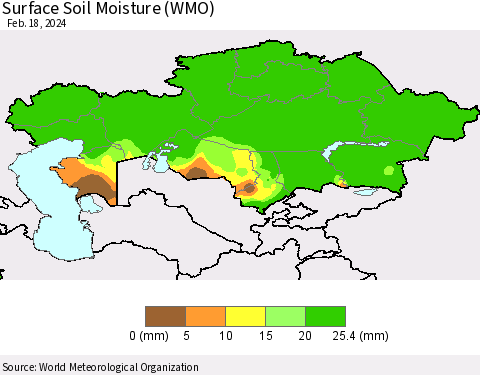 Kazakhstan Surface Soil Moisture (WMO) Thematic Map For 2/12/2024 - 2/18/2024