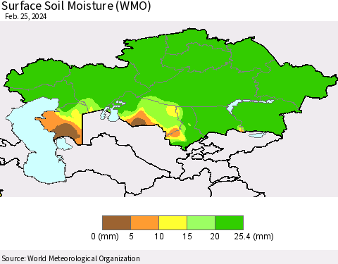 Kazakhstan Surface Soil Moisture (WMO) Thematic Map For 2/19/2024 - 2/25/2024