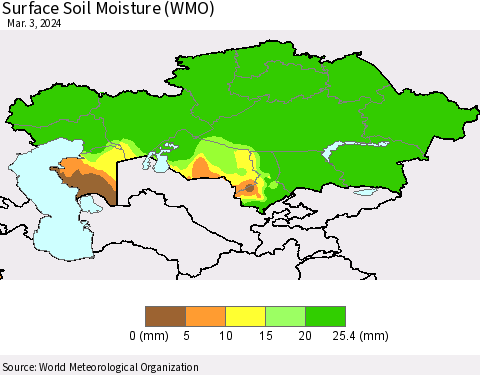 Kazakhstan Surface Soil Moisture (WMO) Thematic Map For 2/26/2024 - 3/3/2024