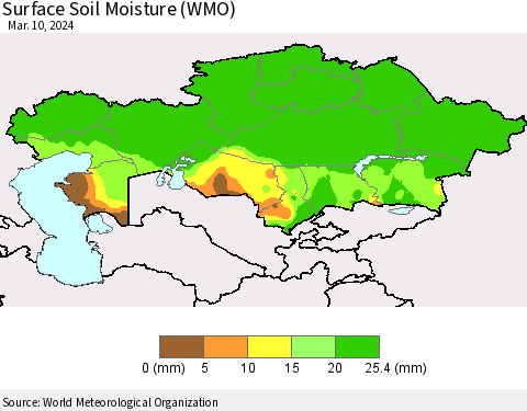 Kazakhstan Surface Soil Moisture (WMO) Thematic Map For 3/4/2024 - 3/10/2024