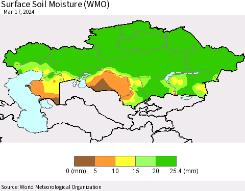Kazakhstan Surface Soil Moisture (WMO) Thematic Map For 3/11/2024 - 3/17/2024