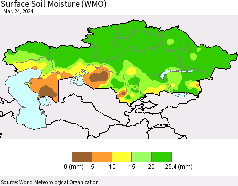 Kazakhstan Surface Soil Moisture (WMO) Thematic Map For 3/18/2024 - 3/24/2024
